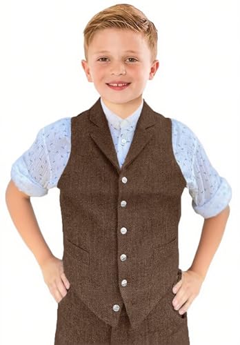 Boys Vest Vintage Tweed Herringbone Suit Vest for Kids Wedding Outfit Sleeveless Slim Fit Waistcoat4