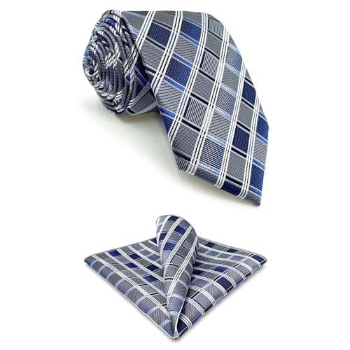 S&W SHLAX&WING Conjunto de gravata extra longa para homem xadrez azul seda XL