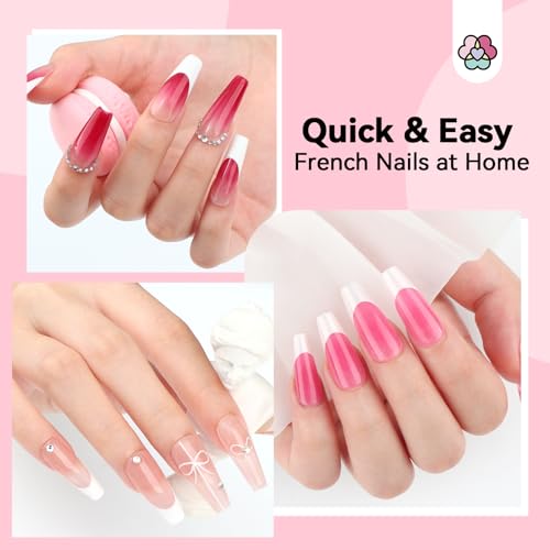 Image of Saviland French Manicure Kit : French Tip Tools for Beginners French Tip Nail Stickers French Nail Brush White Gel Nail Polish Quick-Dry Nail Lamp French Tips Guides for Nail Art