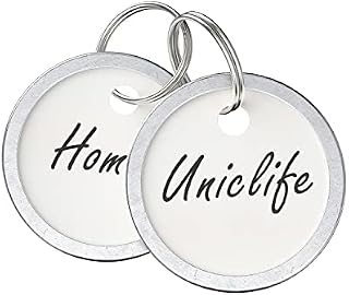 Uniclife Metal Rim Key Tags 2.5 cm White Paper Labels Writable Round Plastic Key Chain Tags with Split Rings Sturdy Lightweight Item Identifiers, 100 Pack