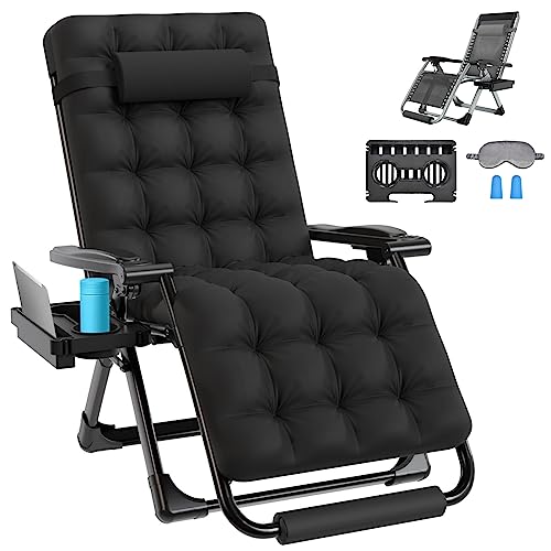 Slendor Zero Gravity Chair Oversized, 29Inch Zero Gravity Recliner, Folding Reclining Lounge Chair,Indoor Outdoor Patio Chair With Pillow, Cushion, Footrest,Cup Tray, Support 500Lbs,Black #TOP6