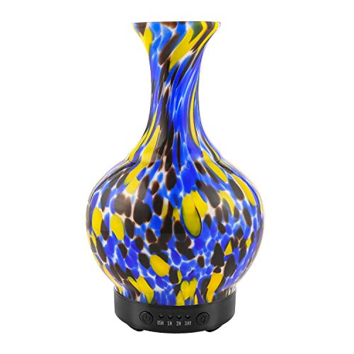 Essential Oil Diffuser COOSA Handmade Art Glass Vase 100ml Ultrasonic Aroma Diffuser with 7 Color LED Lights Cool Mist Aromatherapy Humidifier Waterless Auto Shut-Off for Home Decor Office Baby Yoga