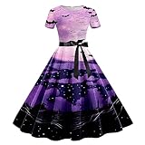 Wedding Y2k Short Sleeve Halloween Cocktail for Women Plus Size Fit Soft Crewneck Tunic Dress Skeleton Frill Halloween Cocktail for Womens Purple