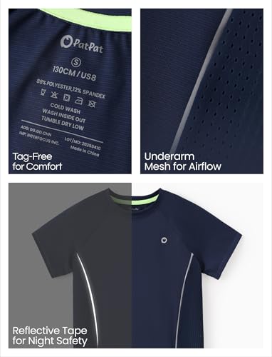 PATPAT Kids Quick-Dry T-Shirt & Shorts Set, 2-Piece Instant-Cooling UPF 100+ Activewear Outfit for Boys Girls, Breathable Athletic Sportswear, Motion Navy, Size US8/S3