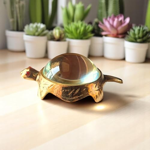 Image of 100% Brass Tortoise for Good Luck for Home | Vastu Feng Shui | Shree Yantra, Manokamna, Byapaar Briddhi, Karya Siddhi & Kuber Yantra for Prosperity | Antique Finish | 108g | Length: 9cm