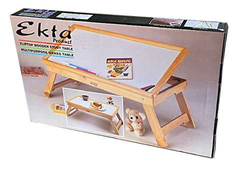 Image of Wooden Folding Laptop Table White Color- Whiteboard for Home /Work place /Foldable and Portable /Multi-Purpose Laptop Table /Study Table /Bed Table /Adjustable /Breakfast in Bed Table