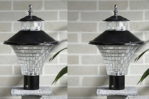 Image of SINOMAN Metal and Polycarbonate Gate Light for Home Waterproof | Lamps for Main Gate | Outdoor Garden Light | Pillar Lights (GL Jalwa BLK, Pack of 2) Bulb Not Included