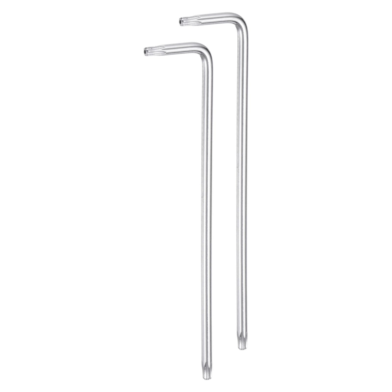 HARFINGTON 2pcs T10 Tamper Proof Torx Wrench Star Keys 92mm / 3.63" Long Arm L-Shaped 6 Points Wrench S2 Steel Chrome Coated Surface Hand Tool for