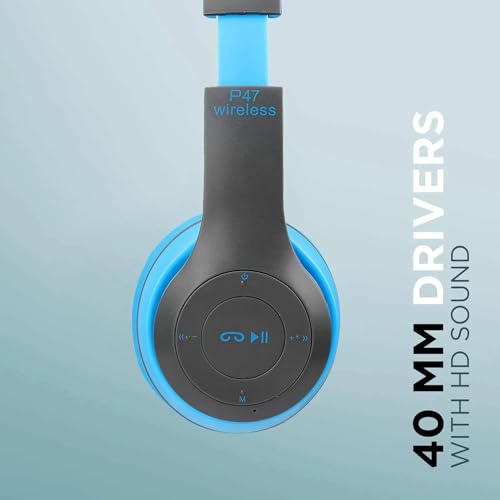 Image of Adjustable Wireless Headphone with Super Bass Sound Quality for All Device, Bluetooth & Wired Headset (Blue, on the Ear)