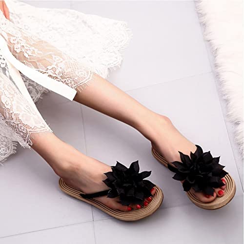 Fashion Slippers Women Flat Summer Shoes Flowers Beach and Slippers Sandals Women's Slipper flip Flops Sandals for Women (Black, 8)4