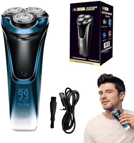 Barbeador elétrico rotativo Teotopoa Snapbuy para homens com cabeça flutuante 4D, display LCD, motor silencioso e IPX7, azul