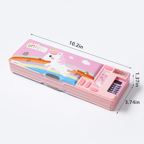 Image of Pop Up Multifunction Pencil Case, Cute Cartoon Pen Box Organizer Stationery with Calculators, Sharpener, Schedule, School Supplies, Best Birthday Gifts for Kids Teens (Pink)