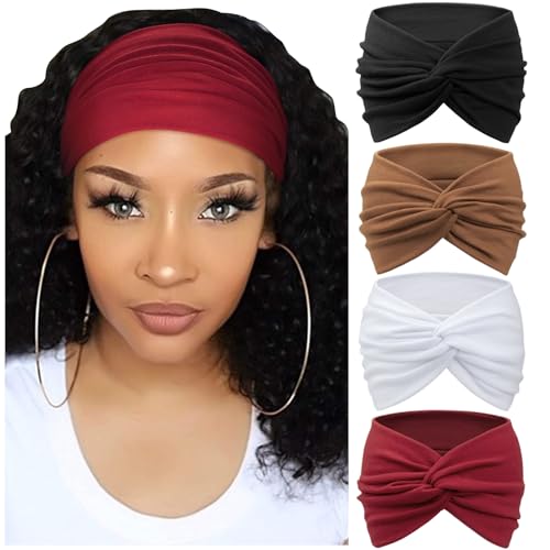 Image of DRESHOW 4 Pack Turban Headbands for Women Wide Vintage Head Wraps Knotted Cute Hair Band Accessories