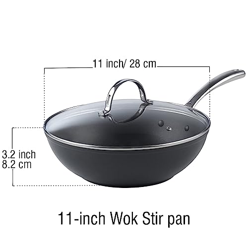 Cooks Standard Flat Bottom With Lid 11-Inch Hard Anodized Nonstick Wok Stir Fry Pan, Black #TOP1