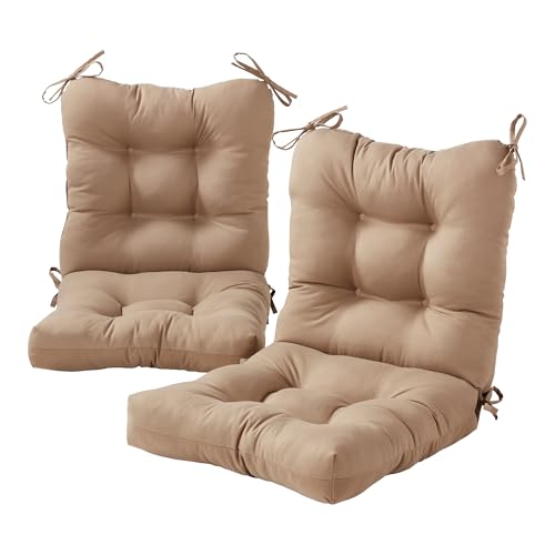 Tufted Outdoor Chair Cushions – Hinged One-Piece Design, Reversible Patio Seat & Back Cushion with Ties, Durable Polyester Fabric, Recycled Polyfiber Fill, Set of 2, Coronado