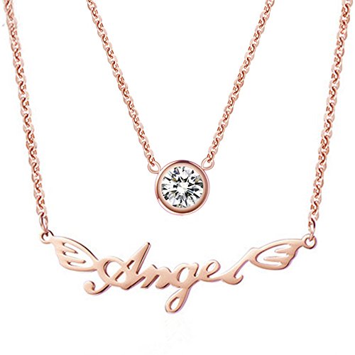 WaMLFac 18K Women's Titanium Steel Rose Gold Plated Golden Short Chain Single Zircon Clavicle Necklace 17 Inch