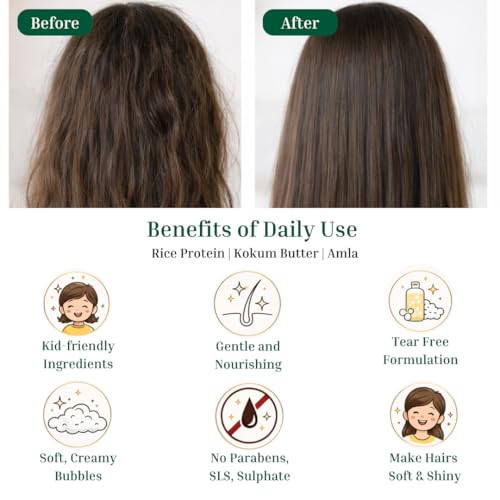 Image of 2-in-1 Kids Natural Shampoo and Conditioner | Kokum Butter, Rice Protein & Pro-Vitamin B5 | Tear Free | For Untangled, Soft & Shiny Hairs | 250g