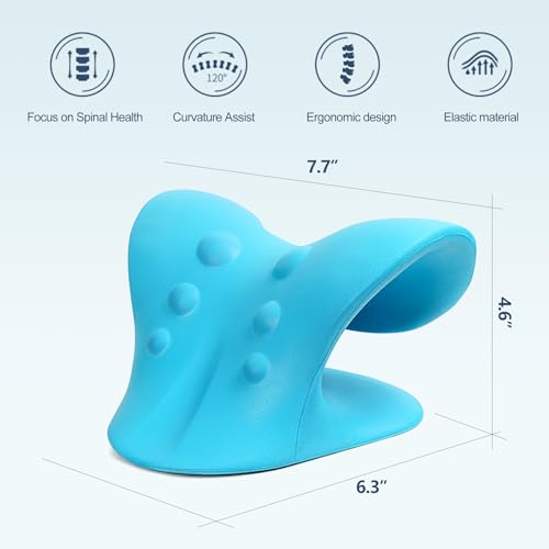 neck stretcher for pain relief neck and shoulder relaxer cervical traction device pillow for muscle relax and tmj pain relief blue