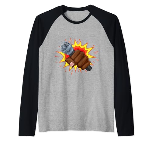 Microfono Microfono Pugno Esplosione Mano Pop Art Cartoon Maglia con Maniche Raglan