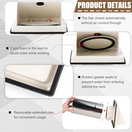 Image of Gisafai 6 inch Dryer Vent Cover Outside with Stainless Steel Mesh Wall Dryer Exhaust Cap and Removable Extended Pipe Vent Shroud Hood Cushioned Non Return Flap with Sealing Gasket Grille(Tan)