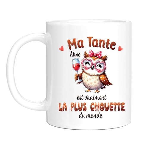 HALUMI Mug Avec Nom Personnalisé Super Tata Tasse Originale Personnalisable Hibou Tante La Plus Chouette Du Monde Idée Cadeau Tatie Noël Anniversaire Femme...