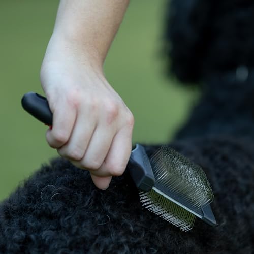 Image of Jeffers Pet Double Sided Grooming Slicker Brush for Dogs, Cats, Puppies - Flexible Head with Stainless Steel Pins - Detangler Tool for Mats, Loose Fur, Shedding - Home or Professional Use - Small