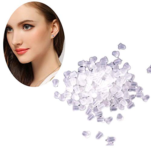 100pcs Rubber Earring Backings Soft Clear Ear Safety Back Pads Backstops Bullet Clutch Stopper Replacement for Fish Hook Earring Studs Hoops (Clear)