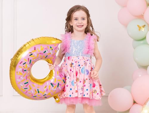 OBEEII Kids Girls Birthday Party Dress Sleeveless Princess Tulle Tutu Dress Strawberry/Donut/Candy/Easter Day Dress Outift3
