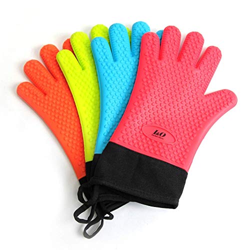 image for I&O BBQ Gloves Oven Mitts – Heat Resistant Grilling Gloves – Silic
