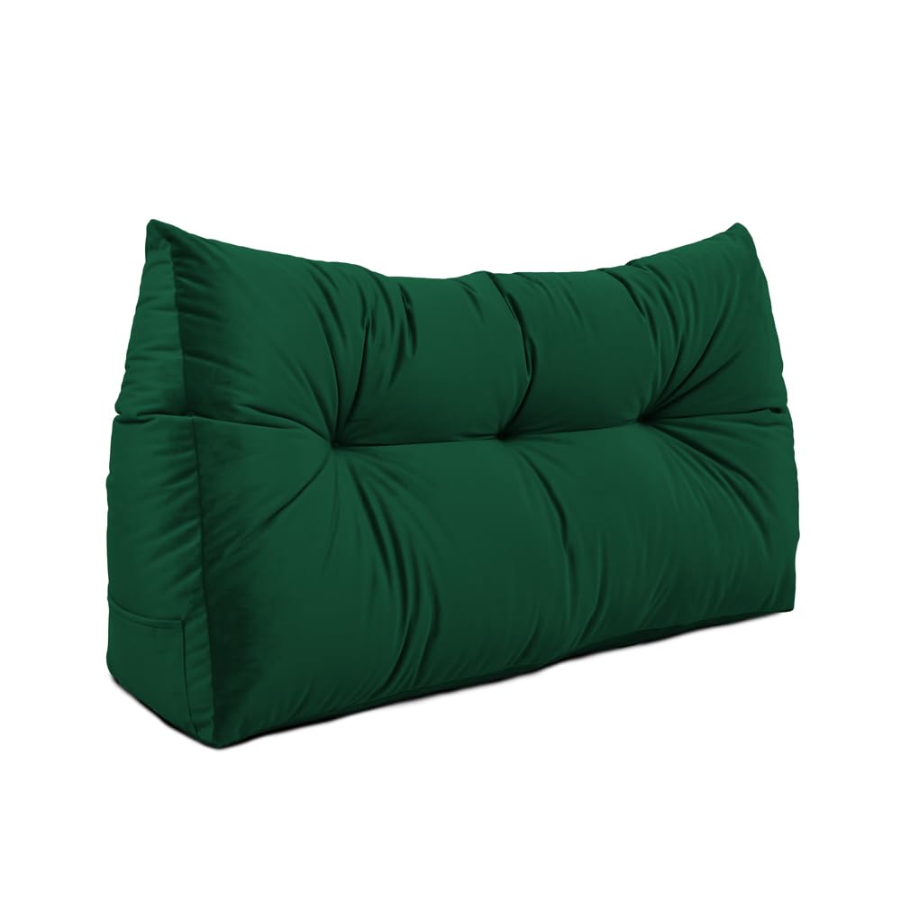 Lancashire Textiles 20 x 50 x 90cm (Single Bed) Luxury Velvet Triangular Wedge Bedroom Headboard Cushion - Headboard Bolster Support Pillow for Bed, Sofa, Chair - Forest Green - Made in Britain โ image 1
