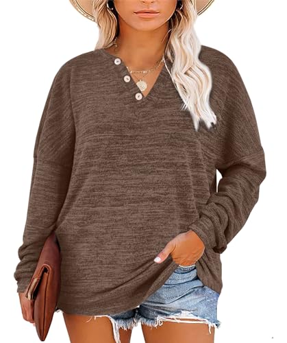 Image of Gloria&Sarah Womens Plus Size Tops Long Sleeve Henley Shirts Fall Fashion Oversized Sweatshirt Tunic Sweaters L-4XL