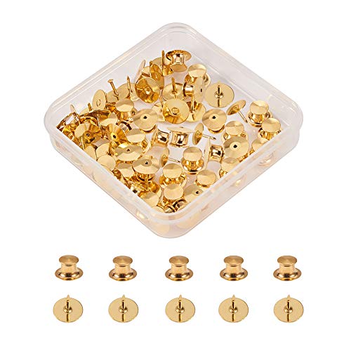 BENECREAT 60 Count Gold Colors Clutch Pin Backs with Tie Tacks Blank Pins Kit, Locking Bulk Metal Pin Keepers Locking Clasp With Storage Case