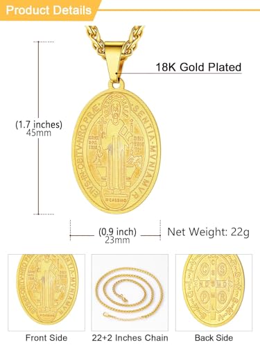 Image of U7 Saint Michael Necklace for Men,Stainless Steel /18K Gold Plated St Michael Archangel /Saint Benedict /Saint Christopher Pendant Amulet Necklace for Men Women