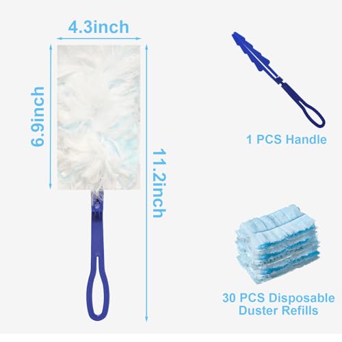 Image of 30 Count Duster Refills for Swiffer Duster, Disposable Static Duster Refills Bulk Replacement Head with 1 Handle for Cleaning Home Office Furniture, Blinds