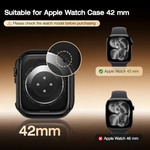 Image of LK Case for Apple Watch Series 11 /Series 10 Screen Protector 42mm | Touch Sensitive Ultra-Thin Bumper Full Protective Cover Hard PC Case Tempered Glass for iWatch 40mm, Black