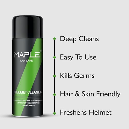 Image of Maple Helmet Cleaner Spray 100ml | Foam Based Helmet Cleaning & Deodorizer | Removes Sweat, Odor & Germs | Safe for Helmet Inner Padding & Visor | Helmet Interior Cleaner | Bike Helmet Cleaning Spray