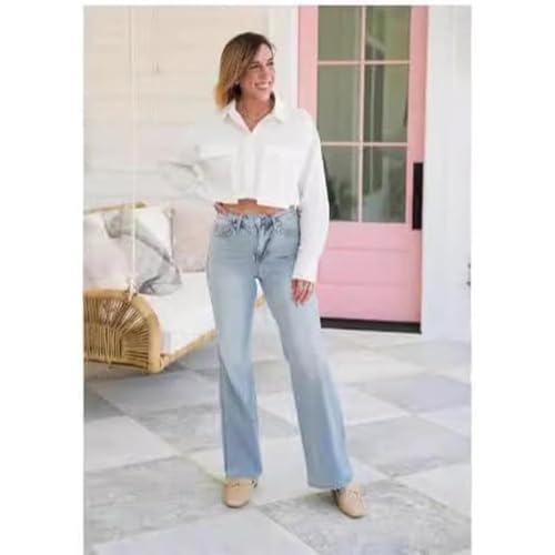 Arisefrom Jeans, Plus Size Vintage Wash Stretchy Top Straight Leg, Bootcut Jeans for Women2