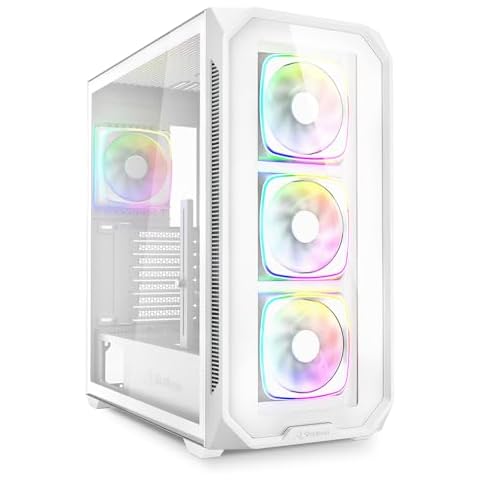 Sharkoon SHA-AK5G-RGB-WT Middle Tower PC Case for Rear Connector AK5G RGB, White, Front Tempered Glass Panel, Supports ATX (BTF), Mini-ITX/Micro ATX (BTF) Standard Motherboard, 4.7 inches (120 mm), 4 Cover