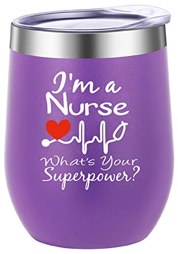 Pufuny I'm a Nurse What's Your Superpower Wine Tumbler,Funny Nurse Gifts,Nurses Week,Graduation,Birthday Gift