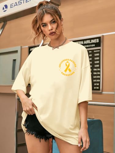 Oversized Childhood Cancer Awareness Shirt Women Gold Ribbon Cancer T-Shirt Pediatric Cancer Survivor Clothes3