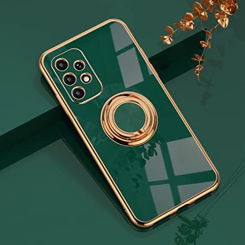 EYZUTAK Electroplated Magnetic Ring Holder Case, 360 Degree with Rotation Metal Finger Ring Holder Magnet Car Holder Soft Silicone Shockproof Cover for Samsung Galaxy A52 / A52S 5G - Mint Green