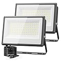 Olafus 2 Pack 100W LED Flood Light Outdoor, 9000lm LED Work Light with Plug, IP66 Waterproof Exterior Security Lights, 6500K Daylight White Outside Floodlights for Playground Yard Stadium Lawn