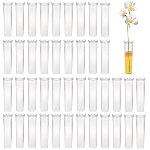 Bbtcxjs Lot de 42 tubes à essai en plastique réutilisables avec couvercle, fioles transparentes pour garder les plantes et les fleurs fraîches, arrangement...