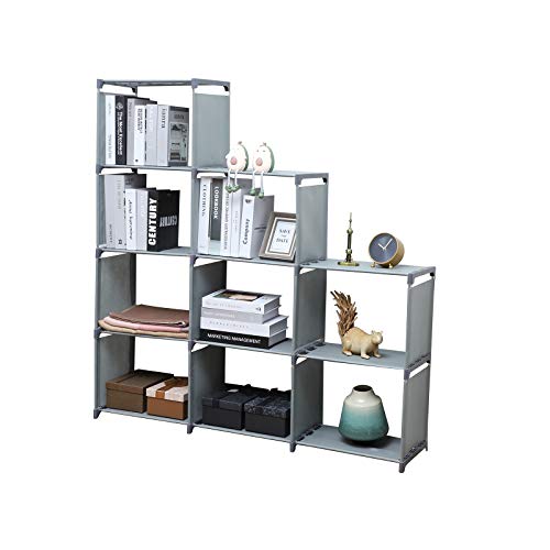 Ycoco 9 Cubes Bookshelf Office Storage Shelf Plastic Storage Cabinet,Adjustable Stackable Diy Bookshelf For Kid,Home Furniture Storage Bookcase,Grey #TOP23