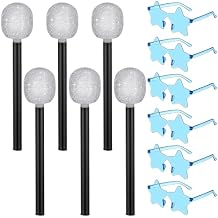Halloscume 12 Pcs Fake Microphones & Blue Star Sunglasses, Mama Mia Party Favors Dancing Queen Party Gifts, 70s Disco Style Glitter Mic & Pentagram Glasses for Costume