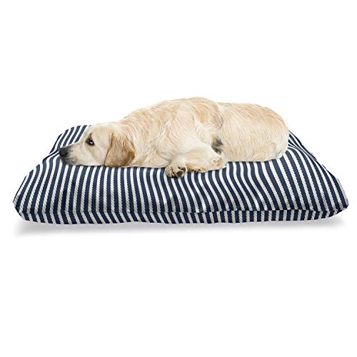 Ambesonne Blue And White Pet Bed, Yacht Navy Marine Themed Stripe Pattern On Blue Toned Background, Chew Resistant Pad For Dogs And Cats Cushion With Removable Cover, 24" X 39", White Blue #TOP18