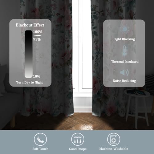 Elegant Floral Blackout Curtains for Living Room & Bedroom - Pink Patterned Drapes 66 x 72 - Thermal Insulated Eyelet Window Treatments, 2 Panels - Image 7