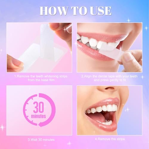 Image of 28 Teeth Whitening Strips 14 Day Treatment, Mint Flavored, No-Slip White Strips for Teeth Whitening Non-Sensitive, Enamel Safe Professional Teeth Whitener for Smoking Coffee Wine Stains Remover