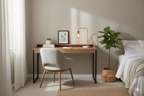 Image of Solid Wood Table Top & Metal Leg Study Table | Office Desk | Computer Desk | Kids Table for Kids Room | Office | Library | Study Room | Living Room | Finish Color - Natural Finish |
