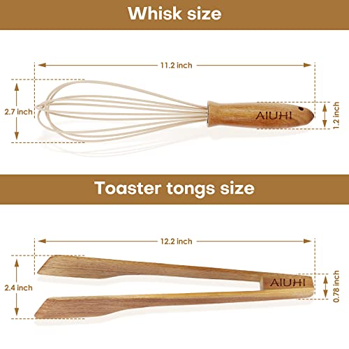 Wooden Tongs And Egg Whisk Set,Kitchen Cooking Set For Aiuhi Cookware For Cooking, Baking, Frying, Grilling, Blending And Serving #TOP1